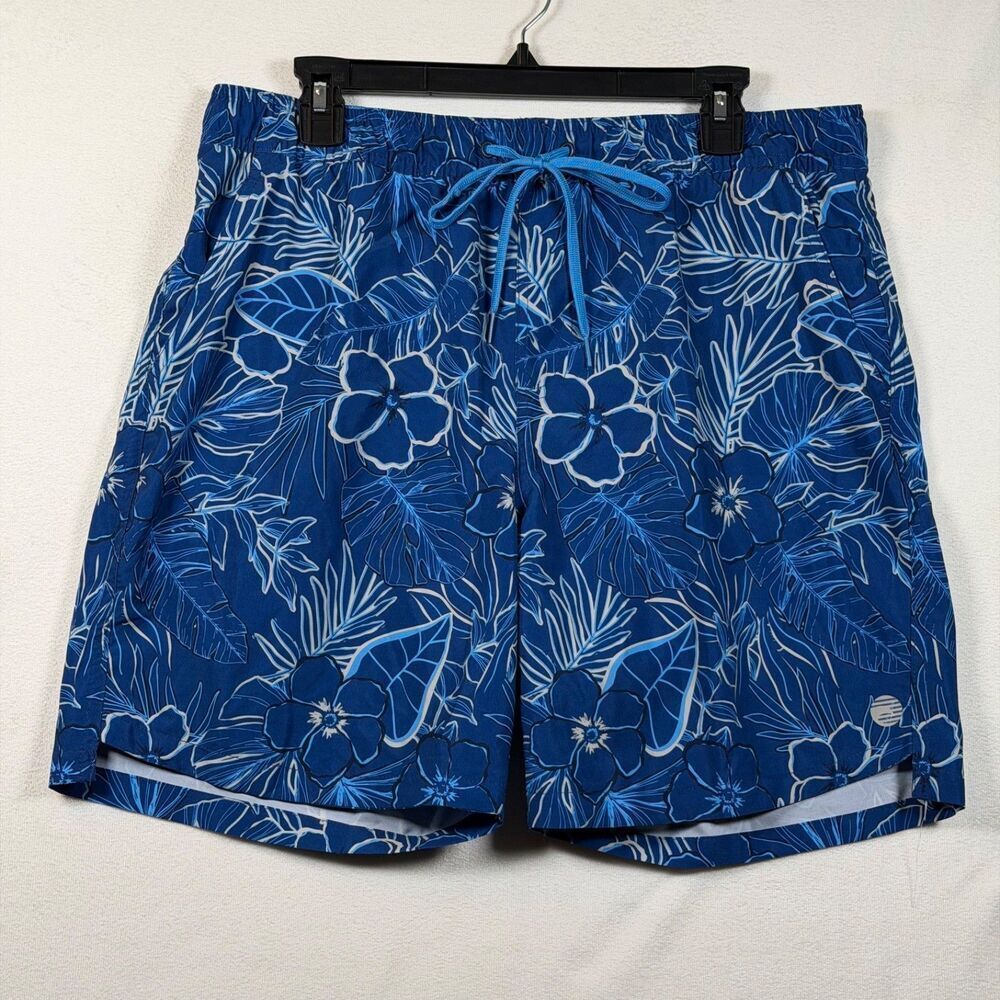 Laguna Swim Trunks Mens Large Blue Floral Lined Elastic Waist Shorts